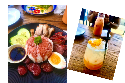 sup thai dish and mango drink